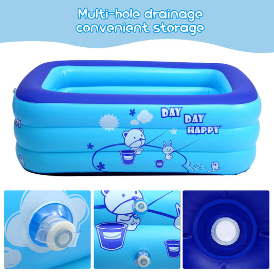 Thickening Inflatable Swimming Pool Family Summer Outdoor Water Play Pool Bathtub With Bubble Bottom for Kids 43x28x15inch