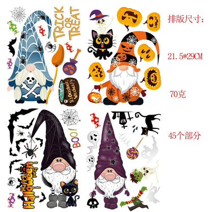 4sheets Halloween Stickers Gnome Window Clings Halloween Window Stickers Pumpkin Ghost Skeleton Bats Decals for Halloween Decor