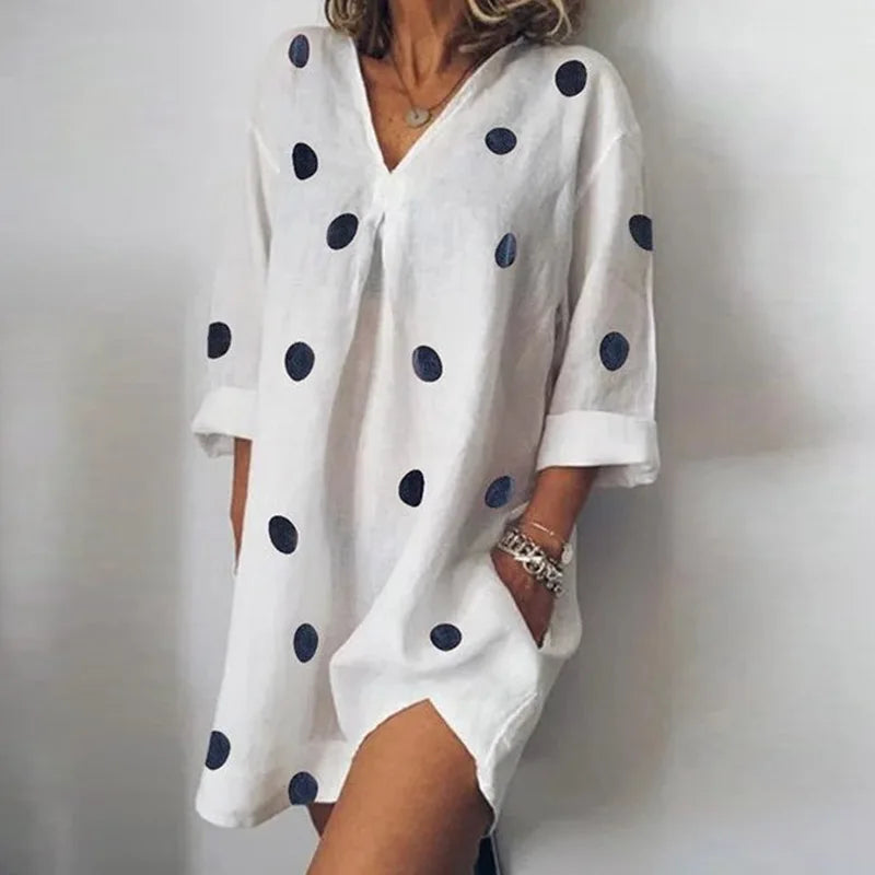 2021 Casual Dress Dot Print Summer Dress Boho Woman Dress Female Loose Short Dresses for Women Beach Robe Femme