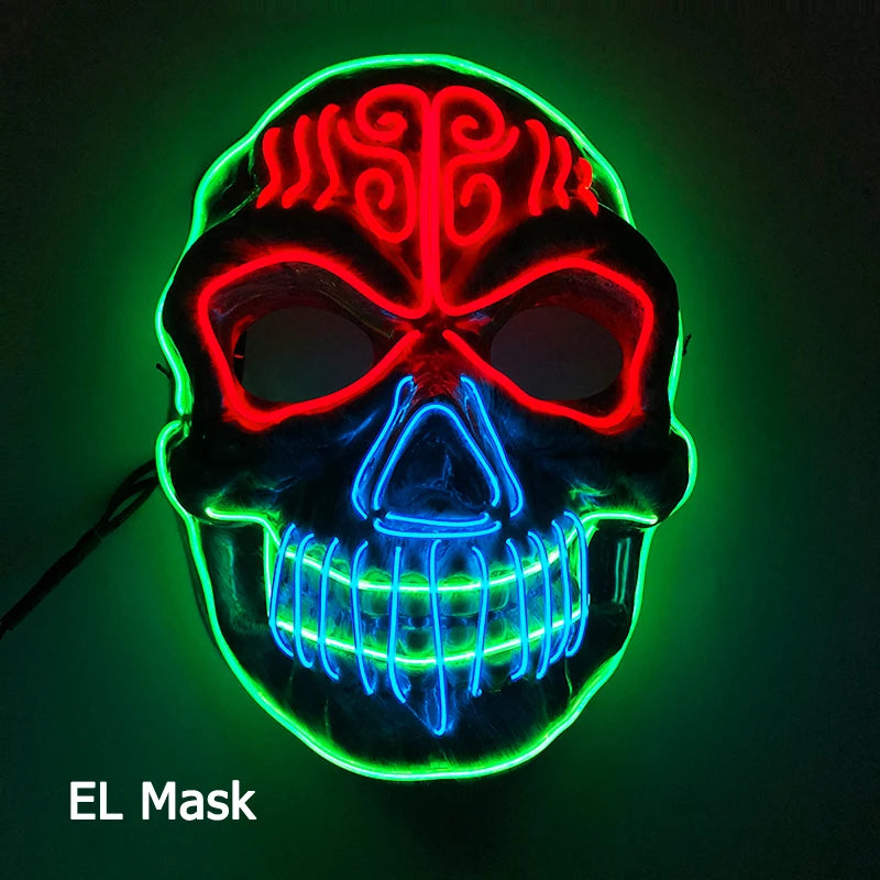 Hot Sales Carnival LED Mask Party Masque Masquerade Masks Horror Neon EL Mask LED Light Up Mask Halloween Glow Party Supplies