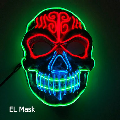 Hot Sales Carnival LED Mask Party Masque Masquerade Masks Horror Neon EL Mask LED Light Up Mask Halloween Glow Party Supplies