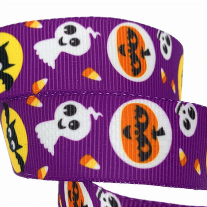 5yards 25mm Halloween Decoration Grosgrain Ribbon Printed Halloween Ribbon for Wedding Christmas Decoration DIY Sewing Fabric