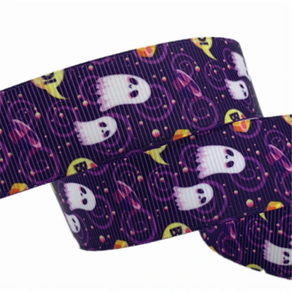 5yards 25mm Halloween Decoration Grosgrain Ribbon Printed Halloween Ribbon for Wedding Christmas Decoration DIY Sewing Fabric