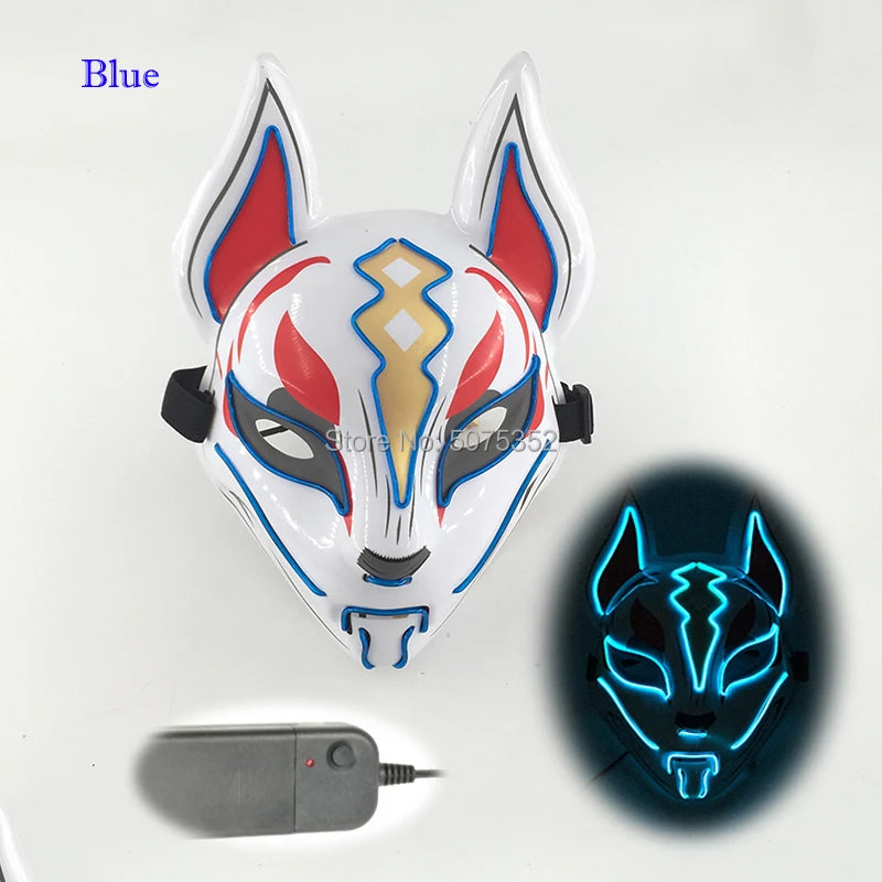 Anime Expro Decor Japanese Fox Mask Neon Led Light Cosplay Mask Game Theme Party Cos Dance DJ Payday Costume Props