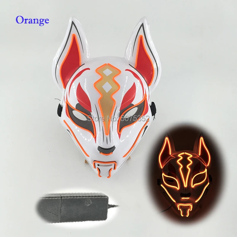 Anime Expro Decor Japanese Fox Mask Neon Led Light Cosplay Mask Game Theme Party Cos Dance DJ Payday Costume Props