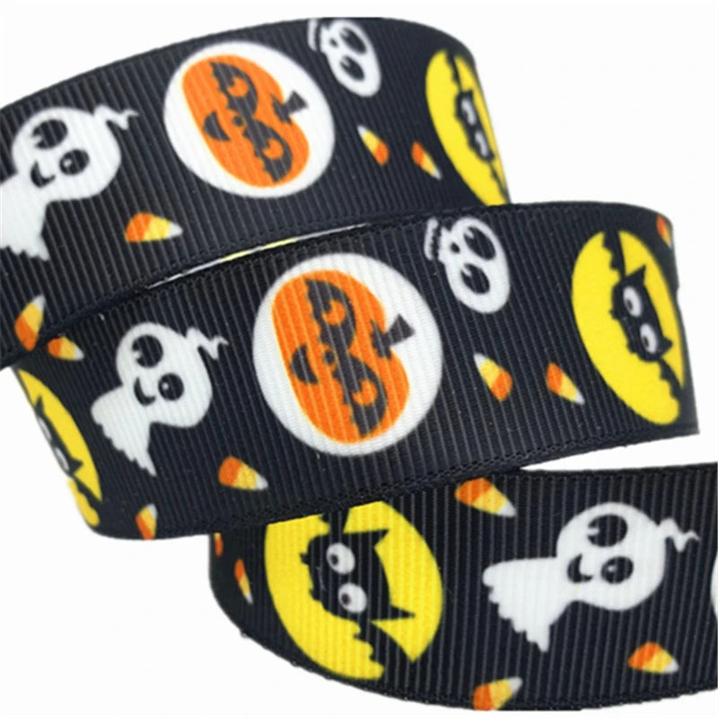 5yards 25mm Halloween Decoration Grosgrain Ribbon Printed Halloween Ribbon for Wedding Christmas Decoration DIY Sewing Fabric
