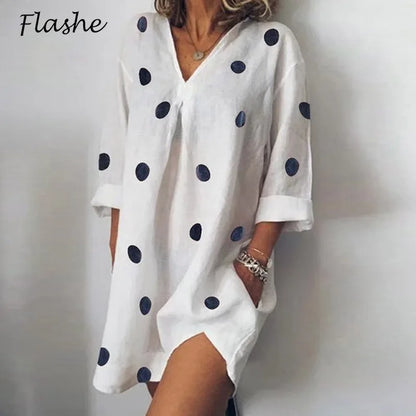 2021 Casual Dress Dot Print Summer Dress Boho Woman Dress Female Loose Short Dresses for Women Beach Robe Femme