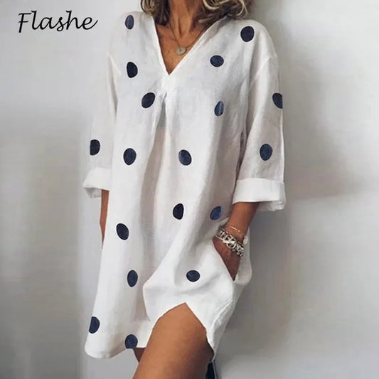 2021 Casual Dress Dot Print Summer Dress Boho Woman Dress Female Loose Short Dresses for Women Beach Robe Femme