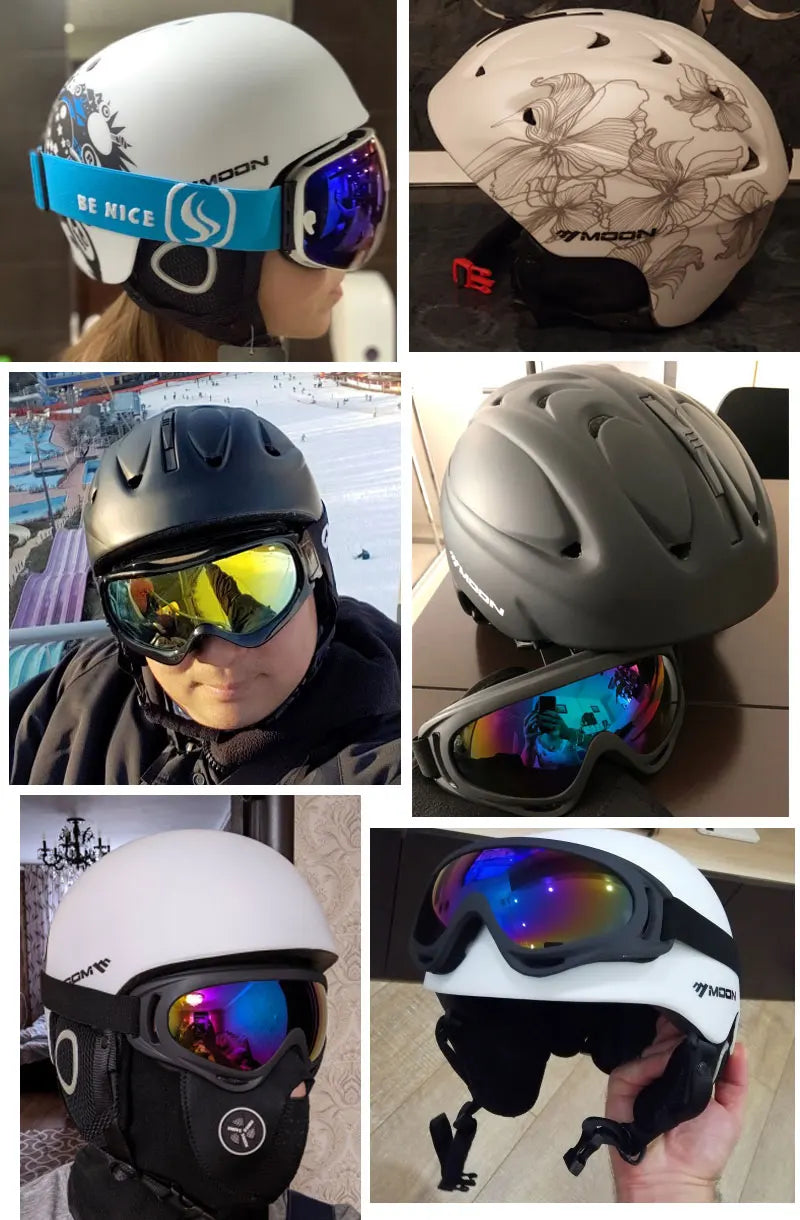 Moon CE Certification PC+EPS Adult Ski Helmet Men Women Skating Skateboard Helmet Snow Sports Snowboard Helmets With Goggles