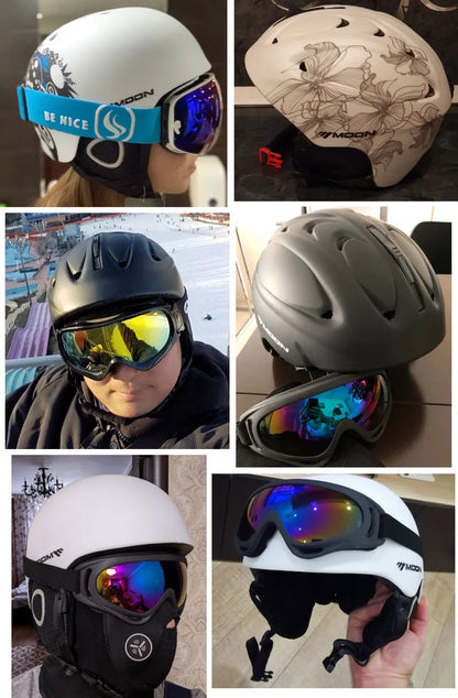 Moon CE Certification PC+EPS Adult Ski Helmet Men Women Skating Skateboard Helmet Snow Sports Snowboard Helmets With Goggles