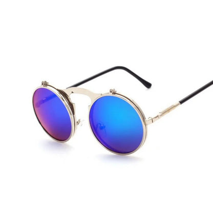Retro Flip Round Sunglasses Man Woman Metal Steampunk Style Sun Glasses Male Female Double Circular Clear Lens Eyeglasses