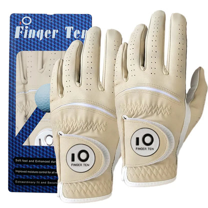 2 Pcs Soft Pu Leather Mens Golf Gloves With Ball Marker Cabretta All Weather Grip Navy Khaki Red Small Medium Large XL