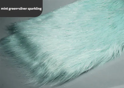 Sparkling Faux Fur Fabric, Mint Green, Long Pile Fabric, Immitation Fur for Winter Clothing, Photo Studio, Sofa, Coslplay