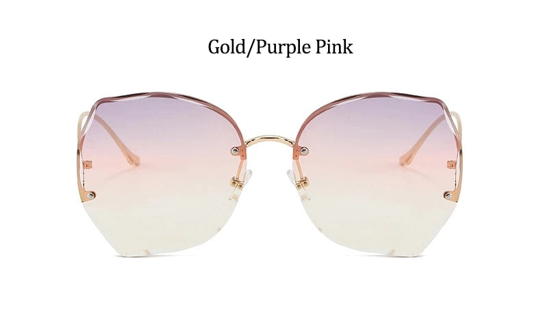 Oversized Brown Rimless Sunglasses Women Trendy Round Gradient Shades Glasses 2021 Summer Female Sunglasses Oculos