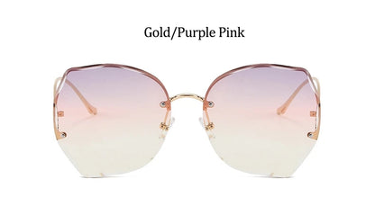 Oversized Brown Rimless Sunglasses Women Trendy Round Gradient Shades Glasses 2021 Summer Female Sunglasses Oculos