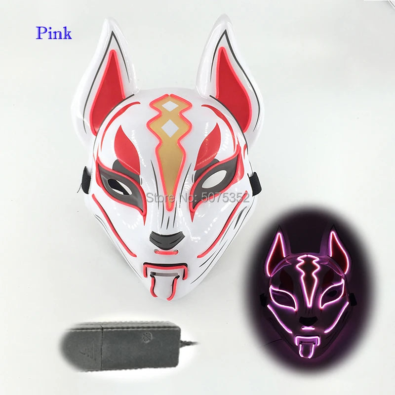 Anime Expro Decor Japanese Fox Mask Neon Led Light Cosplay Mask Game Theme Party Cos Dance DJ Payday Costume Props