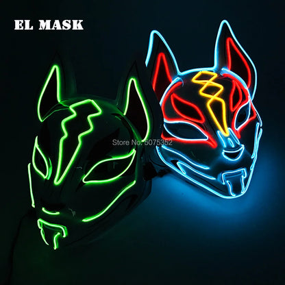 Anime Expro Decor Japanese Fox Mask Neon Led Light Cosplay Mask Game Theme Party Cos Dance DJ Payday Costume Props