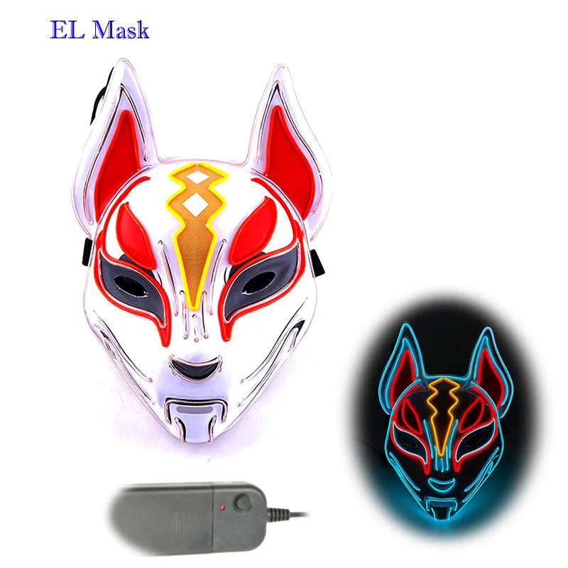 Anime Expro Decor Japanese Fox Mask Neon Led Light Cosplay Mask Game Theme Party Cos Dance DJ Payday Costume Props
