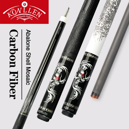 KONLLEN Dragon Carbon Fiber Pool Cue Stick 12.3-12.5mm Tip Real Inlay Carbon Cue Leather Grip Professional Billiard Cue