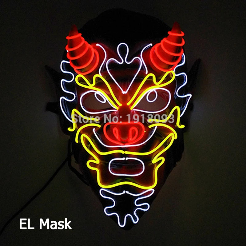 Hot Sales Carnival LED Mask Party Masque Masquerade Masks Horror Neon EL Mask LED Light Up Mask Halloween Glow Party Supplies