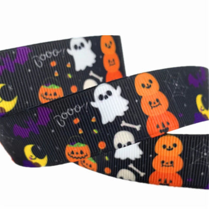 5yards 25mm Halloween Decoration Grosgrain Ribbon Printed Halloween Ribbon for Wedding Christmas Decoration DIY Sewing Fabric