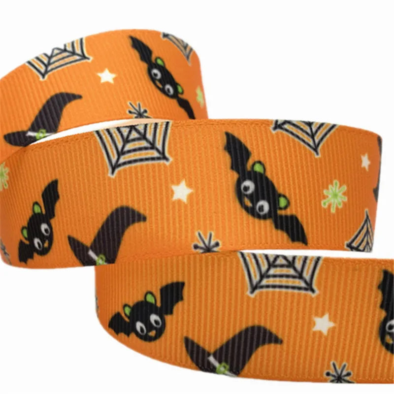 5yards 25mm Halloween Decoration Grosgrain Ribbon Printed Halloween Ribbon for Wedding Christmas Decoration DIY Sewing Fabric