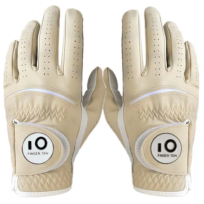 2 Pcs Soft Pu Leather Mens Golf Gloves With Ball Marker Cabretta All Weather Grip Navy Khaki Red Small Medium Large XL