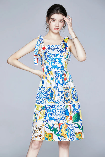Summer Sundress Runway Rose Floral Print Cotton Dress Women Off Shoulder Puff Sleeve Flower Buttons Pocket Beach Sexy Dress