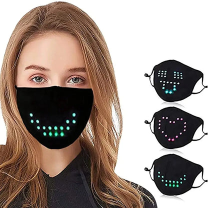 LED Voice Activated Face Mask USB Rechargeable Sound Active Light Up Face Mask for Costume Christmas Halloween Party Masks