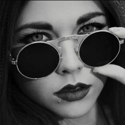 Retro Flip Round Sunglasses Man Woman Metal Steampunk Style Sun Glasses Male Female Double Circular Clear Lens Eyeglasses