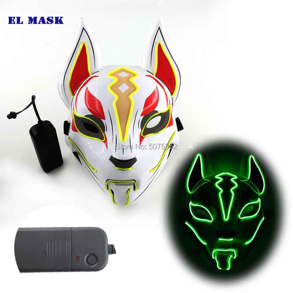 Anime Expro Decor Japanese Fox Mask Neon Led Light Cosplay Mask Game Theme Party Cos Dance DJ Payday Costume Props