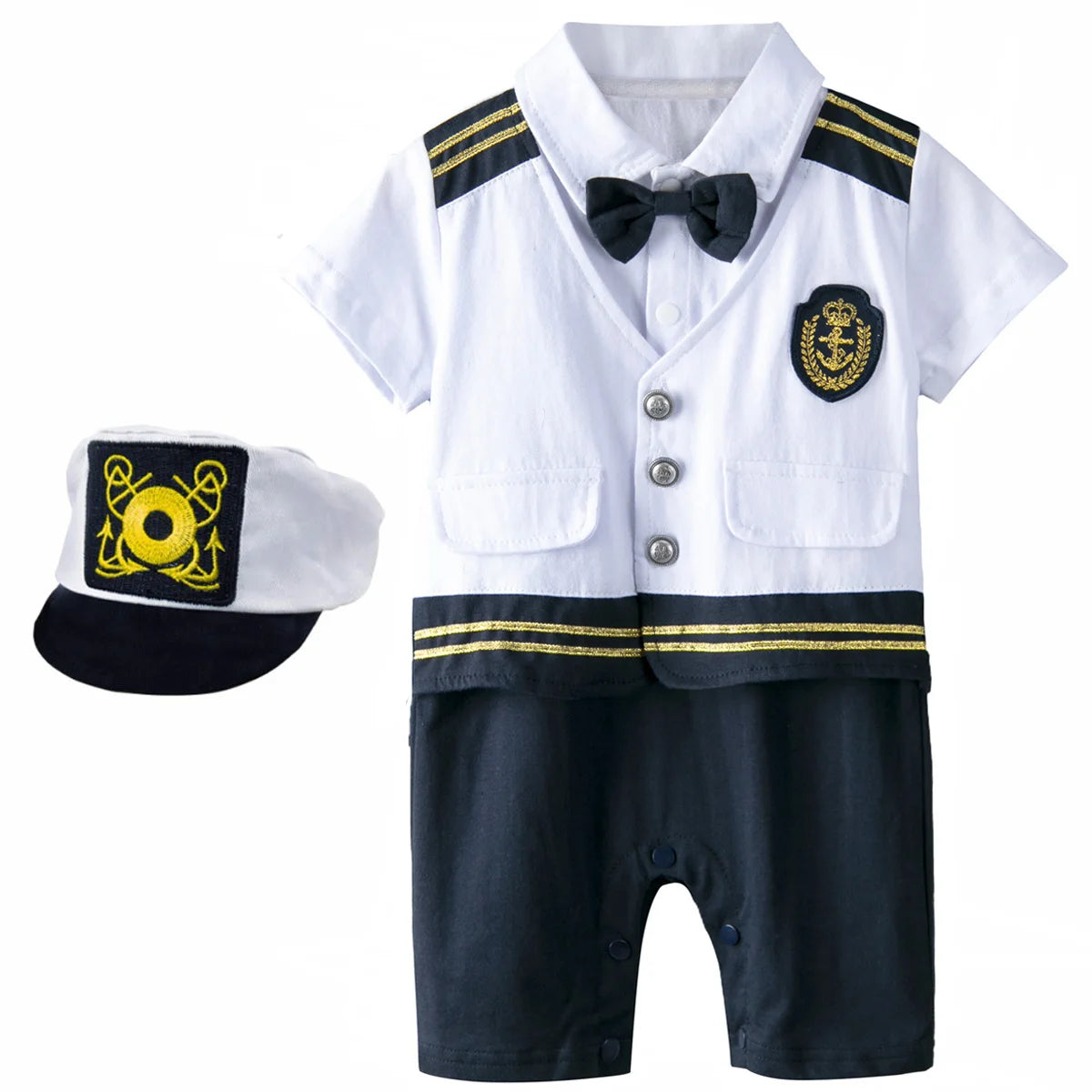 Baby Boys Captain Costume Newborn Infant Halloween Carnival Romper Cosplay Jumpsuit Outfit Toddler Skipper Sailor Playsuit