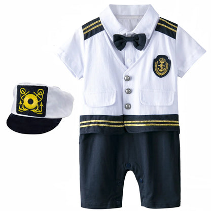 Baby Boys Captain Costume Newborn Infant Halloween Carnival Romper Cosplay Jumpsuit Outfit Toddler Skipper Sailor Playsuit