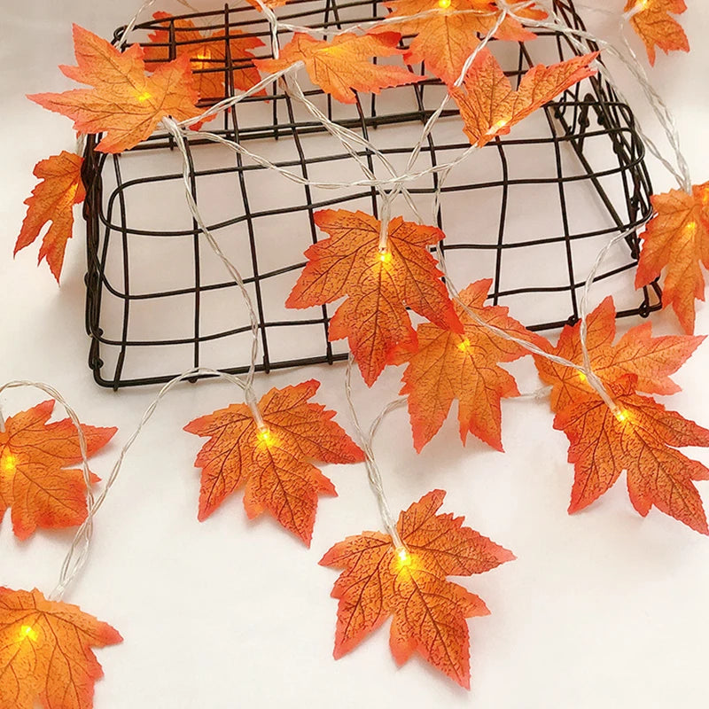 2/3/6m Christmas Decoration Artificial Maple Leaf Leaves LED Light String Lantern Garland Home Party DIY Deco Halloween New Yea