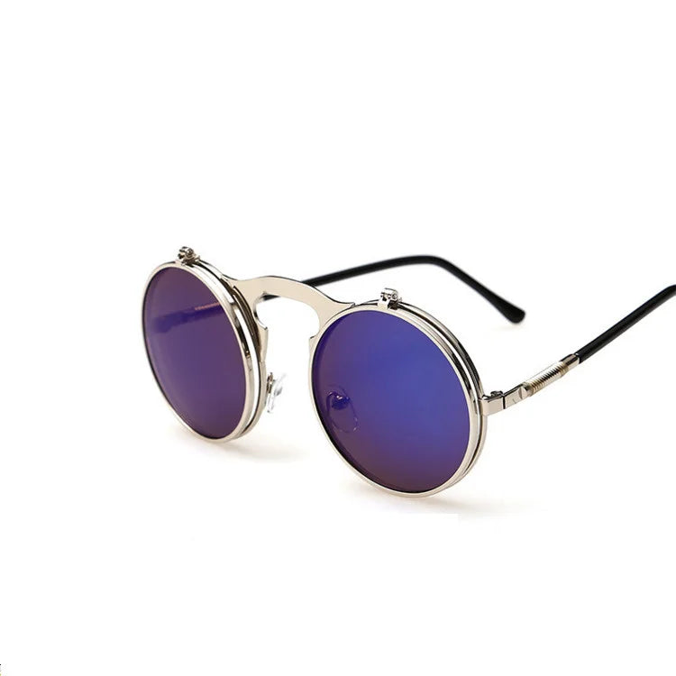 Retro Flip Round Sunglasses Man Woman Metal Steampunk Style Sun Glasses Male Female Double Circular Clear Lens Eyeglasses