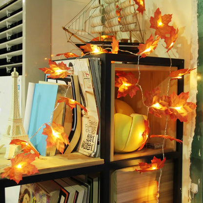 2/3/6m Christmas Decoration Artificial Maple Leaf Leaves LED Light String Lantern Garland Home Party DIY Deco Halloween New Yea