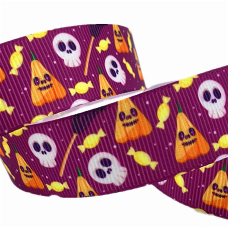 5yards 25mm Halloween Decoration Grosgrain Ribbon Printed Halloween Ribbon for Wedding Christmas Decoration DIY Sewing Fabric