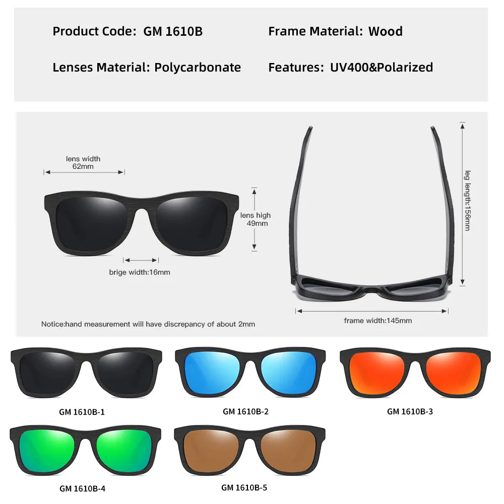 GM Wooden Male Lady Sunglasses Men's Luxury Brand Designer Polarized Sun Glasses Vintage Sunglass Women Eyewear With  Box