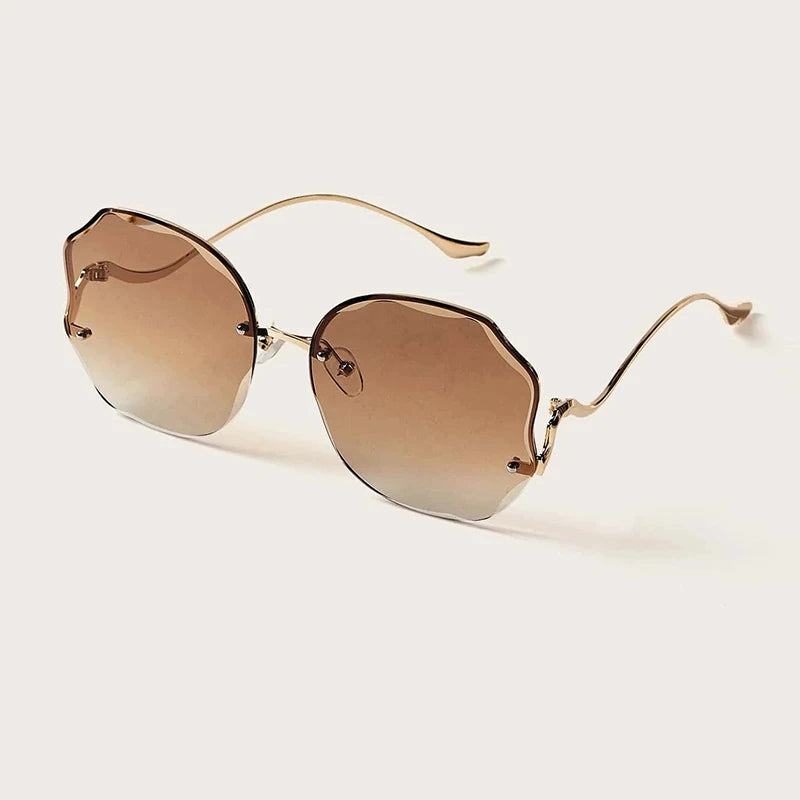 Oversized Brown Rimless Sunglasses Women Trendy Round Gradient Shades Glasses 2021 Summer Female Sunglasses Oculos