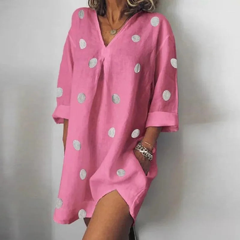2021 Casual Dress Dot Print Summer Dress Boho Woman Dress Female Loose Short Dresses for Women Beach Robe Femme