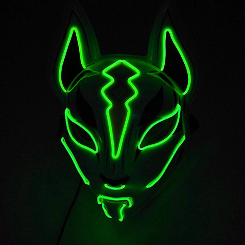 Japanese Anime Mask Halloween Cosplay Fox Mask Neon Light Up Mask LED Luminous Masks Glow in the Dark Carnival Party Supplies