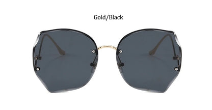 Oversized Brown Rimless Sunglasses Women Trendy Round Gradient Shades Glasses 2021 Summer Female Sunglasses Oculos