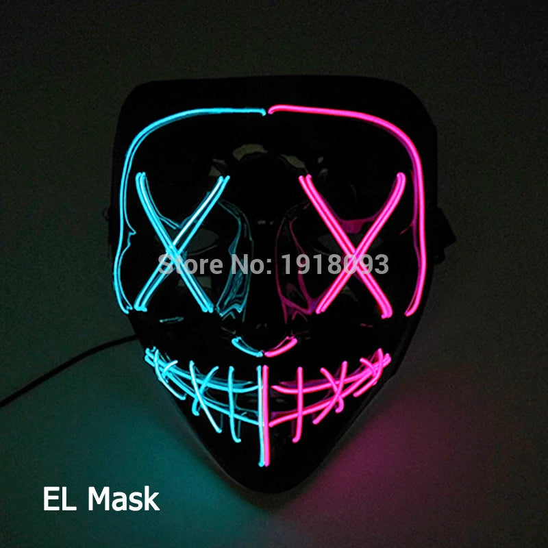 Hot Sales Carnival LED Mask Party Masque Masquerade Masks Horror Neon EL Mask LED Light Up Mask Halloween Glow Party Supplies