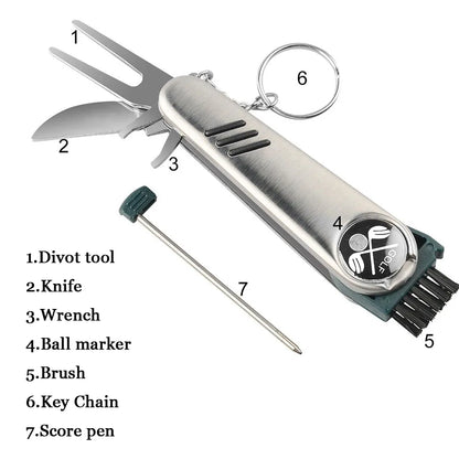 Multi-Function Golf Tools Magnetic Ballmark Bush Score Pen Golf Divot Golf Clubs Stainless Steel With Knife Wrench Gift
