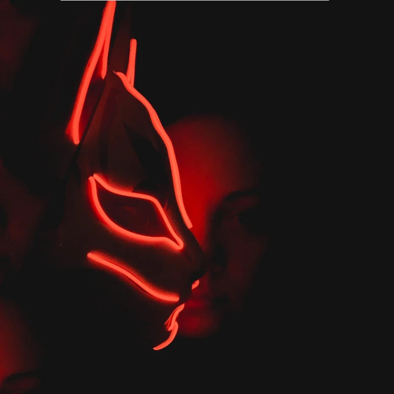 Japanese Anime Mask Halloween Cosplay Fox Mask Neon Light Up Mask LED Luminous Masks Glow in the Dark Carnival Party Supplies