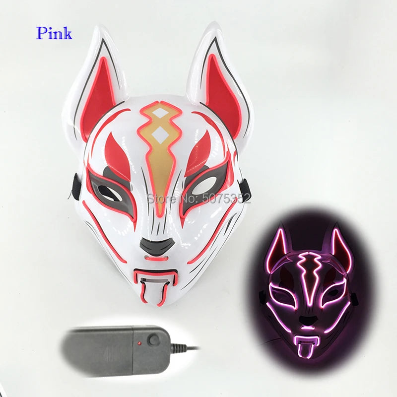 Anime Expro Decor Japanese Fox Mask Neon Led Light Cosplay Mask Game Theme Party Cos Dance DJ Payday Costume Props