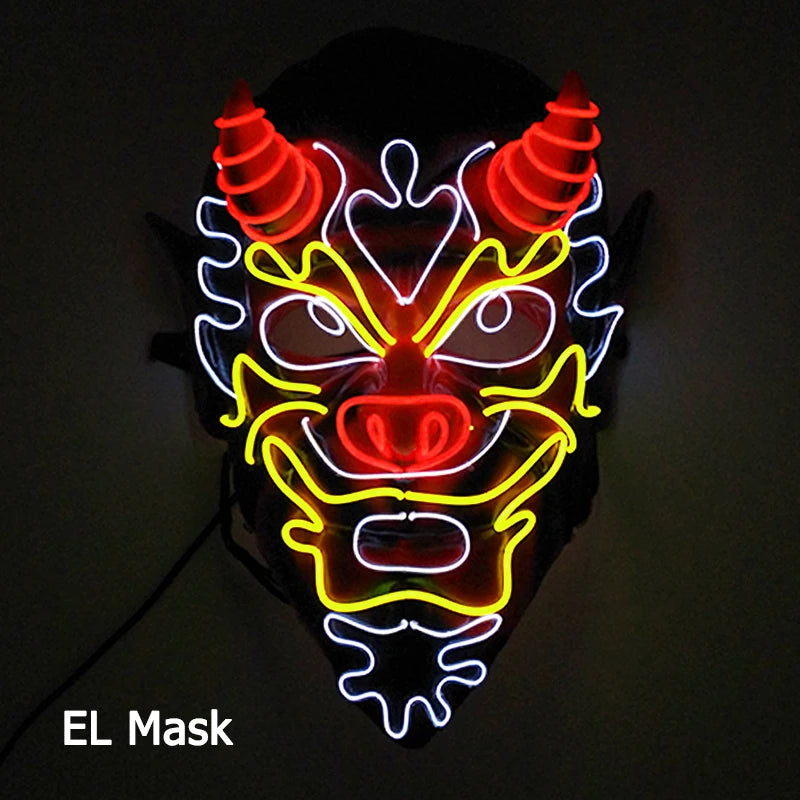 Hot Sales Carnival LED Mask Party Masque Masquerade Masks Horror Neon EL Mask LED Light Up Mask Halloween Glow Party Supplies