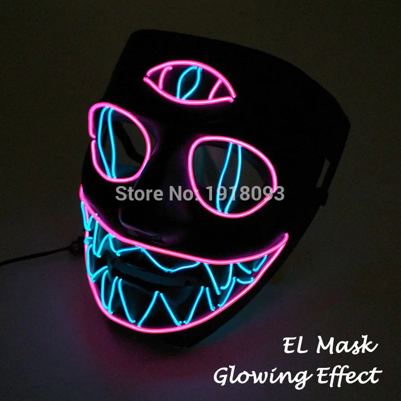 Hot Sales Carnival LED Mask Party Masque Masquerade Masks Horror Neon EL Mask LED Light Up Mask Halloween Glow Party Supplies