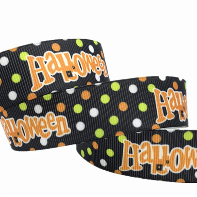 5yards 25mm Halloween Decoration Grosgrain Ribbon Printed Halloween Ribbon for Wedding Christmas Decoration DIY Sewing Fabric