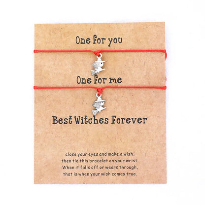 2pcs/Set Halloween Best Witches Wish Bracelet Witches Charm Lucky Red Thread Bracelet Halloween Jewelry Women Men Halloween Gift